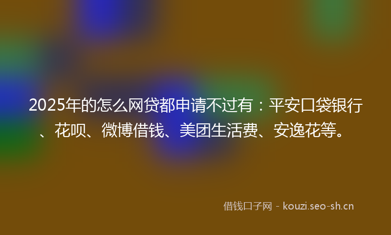 2025年的怎么网贷都申请不过有：平安口袋银行、花呗、微博借钱、美团生活费、安逸花等。
