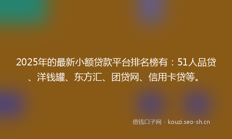 2025年的最新小额贷款平台排名榜有：51人品贷、洋钱罐、东方汇、团贷网、信用卡贷等。