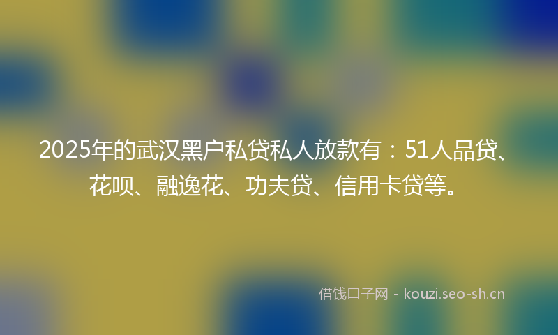 2025年的武汉黑户私贷私人放款有：51人品贷、花呗、融逸花、功夫贷、信用卡贷等。