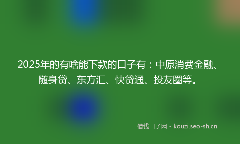 2025年的有啥能下款的口子有：中原消费金融、随身贷、东方汇、快贷通、投友圈等。