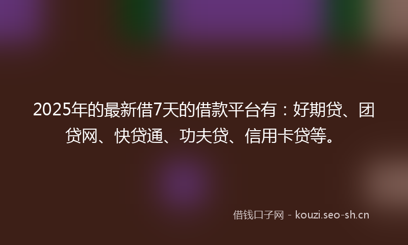 2025年的最新借7天的借款平台有:好期贷、团贷网、快贷通、功夫贷、信用卡贷等。