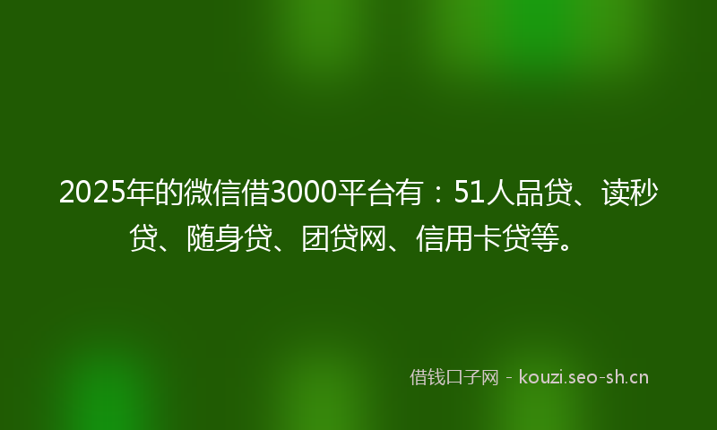 2025年的微信借3000平台有:51人品贷、读秒贷、随身贷、团贷网、信用卡贷等。