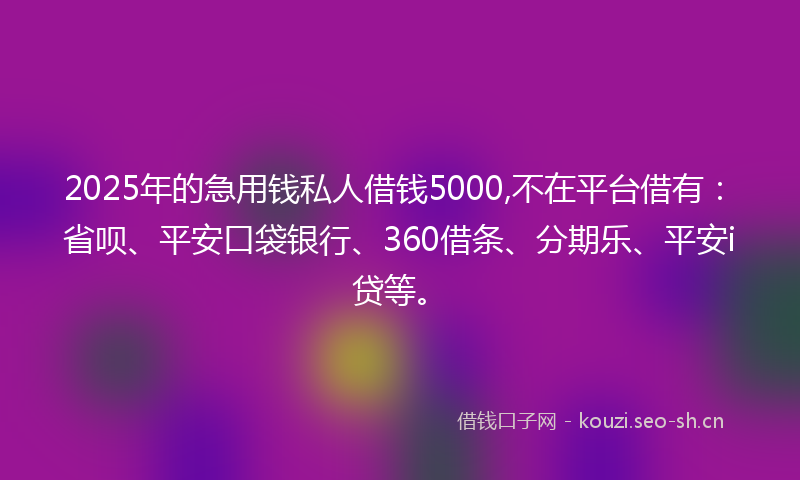 2025年的急用钱私人借钱5000,不在平台借有：省呗、平安口袋银行、360借条、分期乐、平安i贷等。