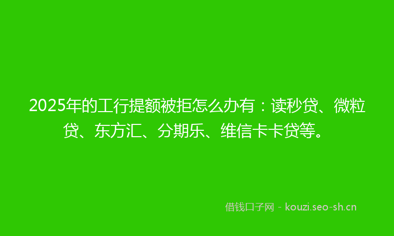 2025年的工行提额被拒怎么办有：读秒贷、微粒贷、东方汇、分期乐、维信卡卡贷等。