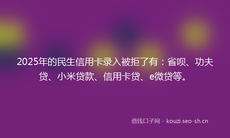 2025年的民生信用卡录入被拒了有：省呗、功夫贷、小米贷款、信用卡贷、e微贷等。