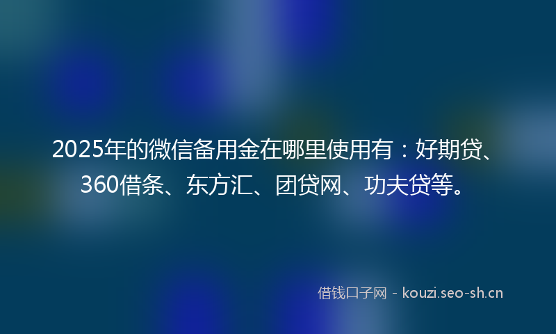 2025年的微信备用金在哪里使用有：好期贷、360借条、东方汇、团贷网、功夫贷等。