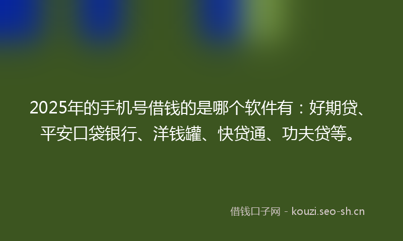 2025年的手机号借钱的是哪个软件有：好期贷、平安口袋银行、洋钱罐、快贷通、功夫贷等。