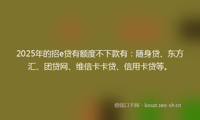 2025年的招e贷有额度不下款有：随身贷、东方汇、团贷网、维信卡卡贷、信用卡贷等。