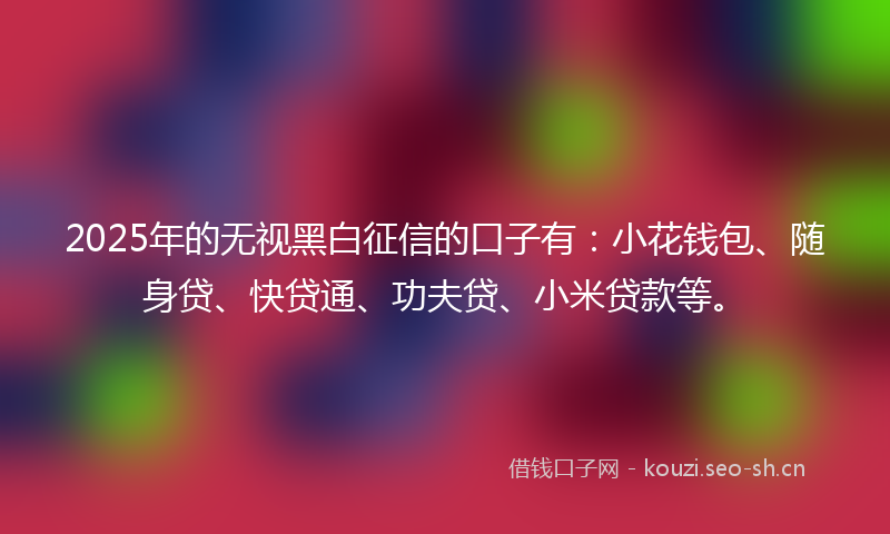 2025年的无视黑白征信的口子有：小花钱包、随身贷、快贷通、功夫贷、小米贷款等。