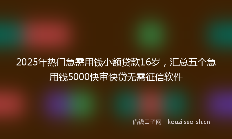 2025年热门急需用钱小额贷款16岁，汇总五个急用钱5000快审快贷无需征信软件