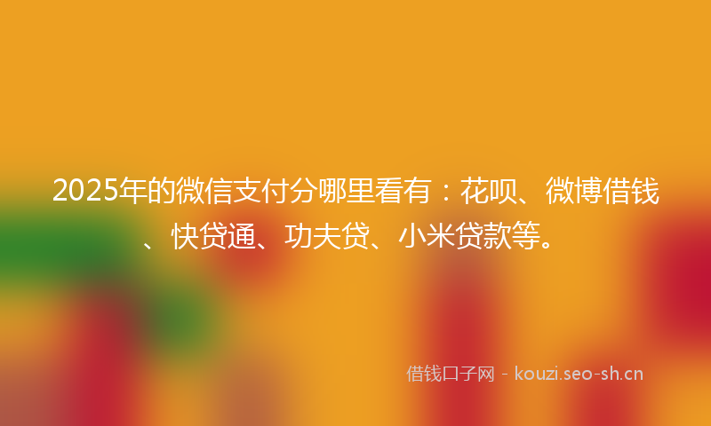 2025年的微信支付分哪里看有：花呗、微博借钱、快贷通、功夫贷、小米贷款等。