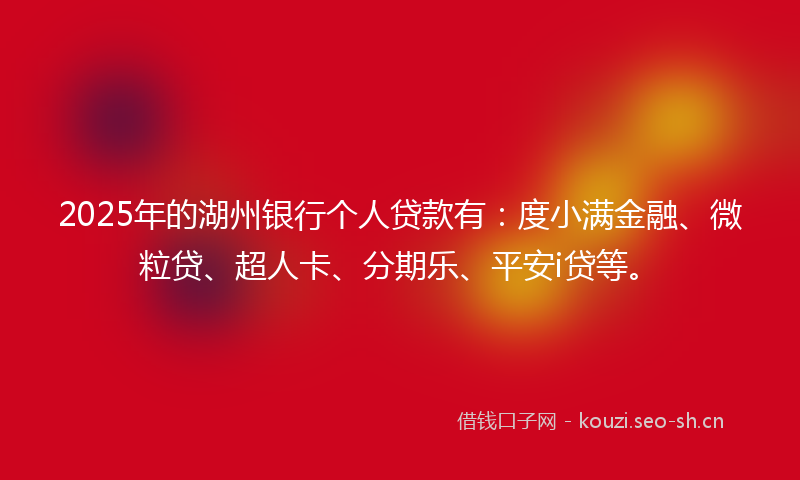 2025年的湖州银行个人贷款有：度小满金融、微粒贷、超人卡、分期乐、平安i贷等。