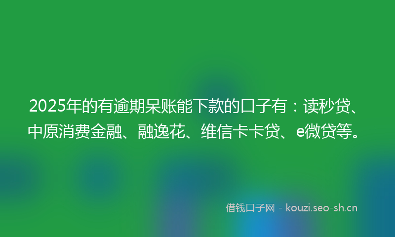 2025年的有逾期呆账能下款的口子有：读秒贷、中原消费金融、融逸花、维信卡卡贷、e微贷等。
