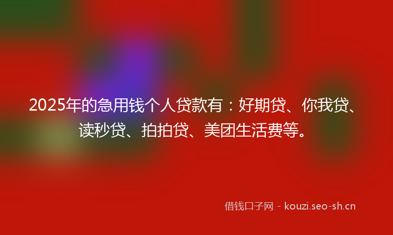 2025年的急用钱个人贷款有：好期贷、你我贷、读秒贷、拍拍贷、美团生活费等。