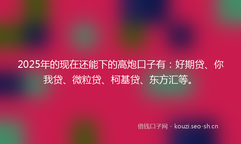 2025年的现在还能下的高炮口子有：好期贷、你我贷、微粒贷、柯基贷、东方汇等。