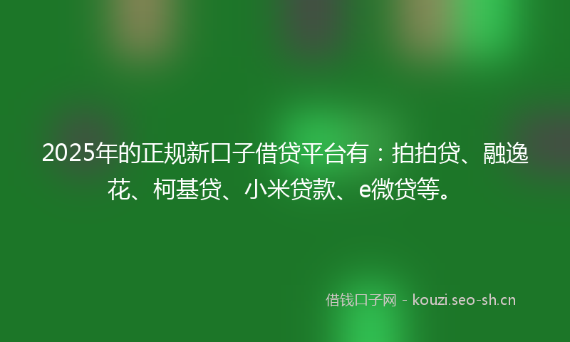 2025年的正规新口子借贷平台有:拍拍贷、融逸花、柯基贷、小米贷款、e微贷等。
