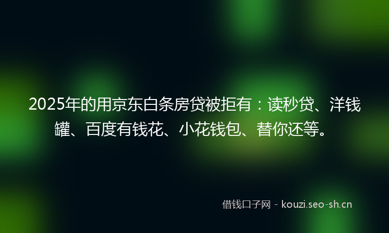 2025年的用京东白条房贷被拒有：读秒贷、洋钱罐、百度有钱花、小花钱包、替你还等。