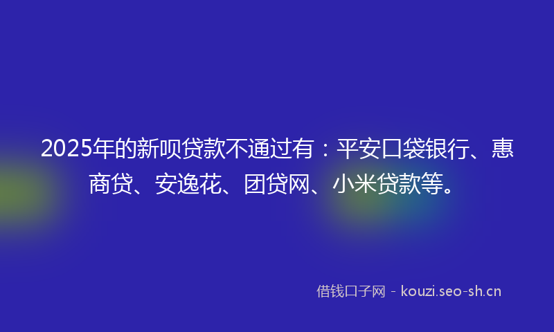 2025年的新呗贷款不通过有:平安口袋银行、惠商贷、安逸花、团贷网、小米贷款等。
