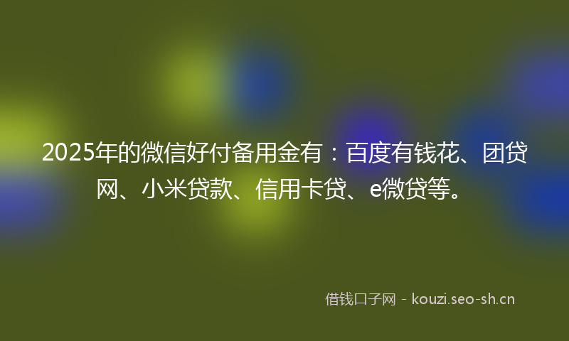 2025年的微信好付备用金有：百度有钱花、团贷网、小米贷款、信用卡贷、e微贷等。