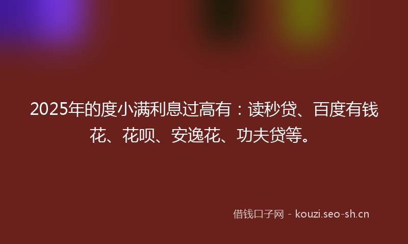 2025年的度小满利息过高有：读秒贷、百度有钱花、花呗、安逸花、功夫贷等。