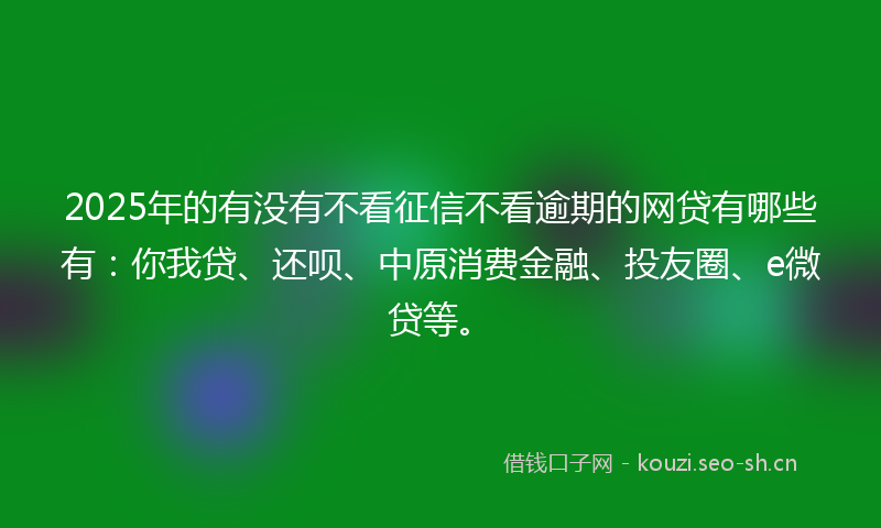 2025年的有没有不看征信不看逾期的网贷有哪些有：你我贷、还呗、中原消费金融、投友圈、e微贷等。