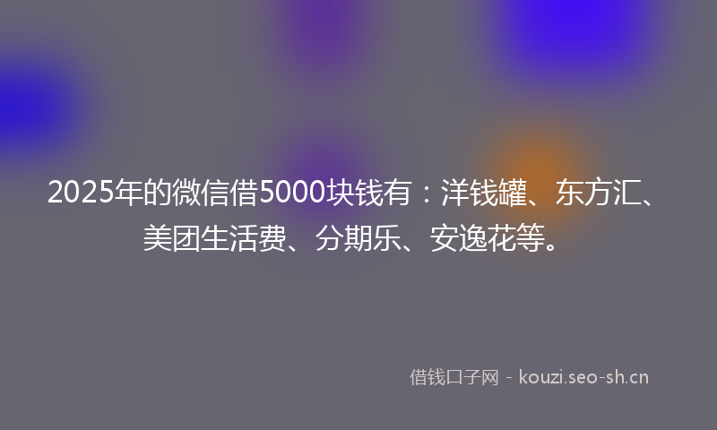 2025年的微信借5000块钱有：洋钱罐、东方汇、美团生活费、分期乐、安逸花等。