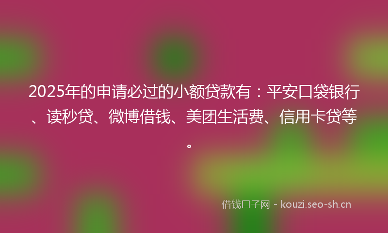 2025年的申请必过的小额贷款有：平安口袋银行、读秒贷、微博借钱、美团生活费、信用卡贷等。