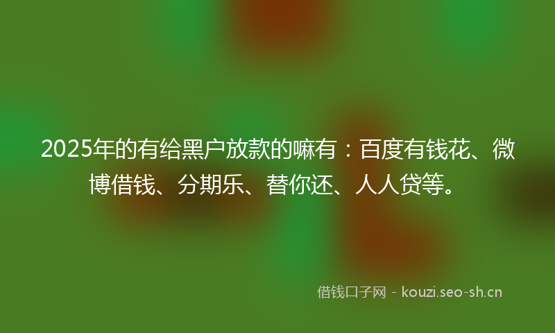 2025年的有给黑户放款的嘛有：百度有钱花、微博借钱、分期乐、替你还、人人贷等。