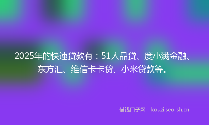 2025年的快速贷款有：51人品贷、度小满金融、东方汇、维信卡卡贷、小米贷款等。
