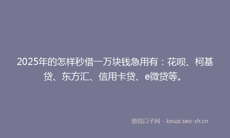 2025年的怎样秒借一万块钱急用有：花呗、柯基贷、东方汇、信用卡贷、e微贷等。
