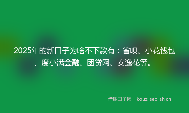 2025年的新口子为啥不下款有：省呗、小花钱包、度小满金融、团贷网、安逸花等。