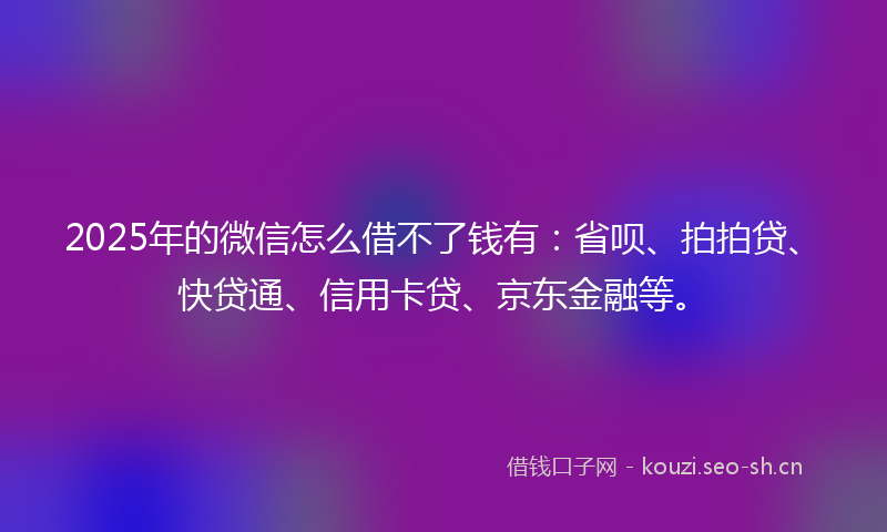 2025年的微信怎么借不了钱有：省呗、拍拍贷、快贷通、信用卡贷、京东金融等。
