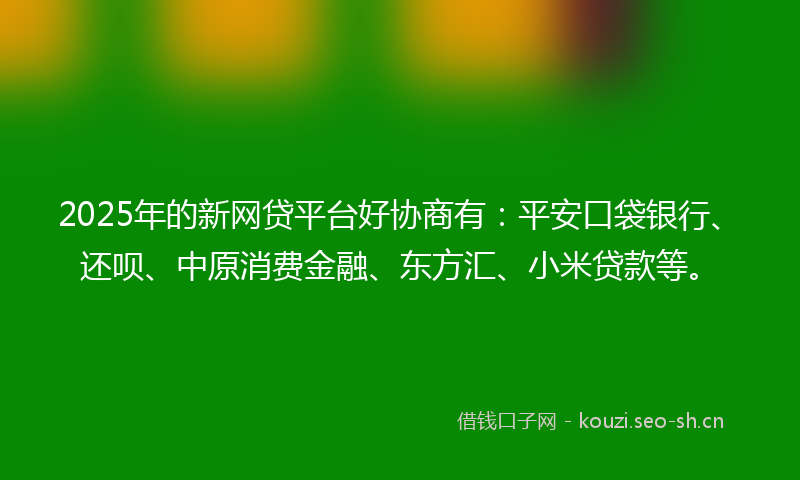 2025年的新网贷平台好协商有:平安口袋银行、还呗、中原消费金融、东方汇、小米贷款等。