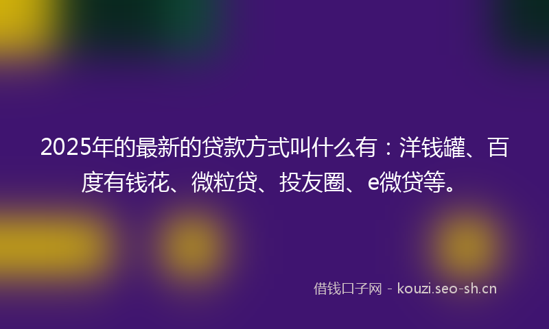 2025年的最新的贷款方式叫什么有:洋钱罐、百度有钱花、微粒贷、投友圈、e微贷等。