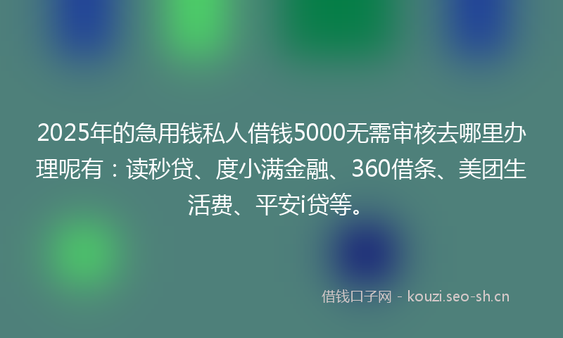 2025年的急用钱私人借钱5000无需审核去哪里办理呢有：读秒贷、度小满金融、360借条、美团生活费、平安i贷等。