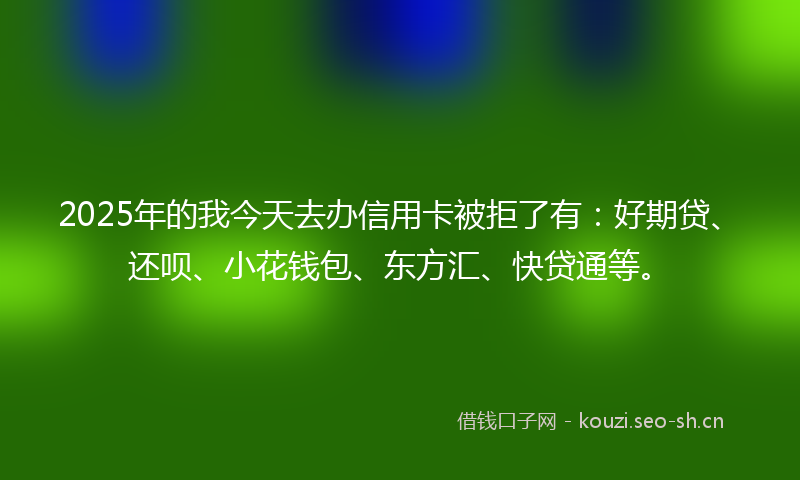 2025年的我今天去办信用卡被拒了有：好期贷、还呗、小花钱包、东方汇、快贷通等。