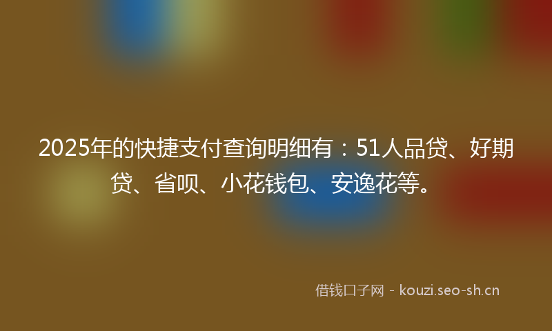 2025年的快捷支付查询明细有：51人品贷、好期贷、省呗、小花钱包、安逸花等。