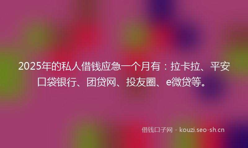 2025年的私人借钱应急一个月有：拉卡拉、平安口袋银行、团贷网、投友圈、e微贷等。