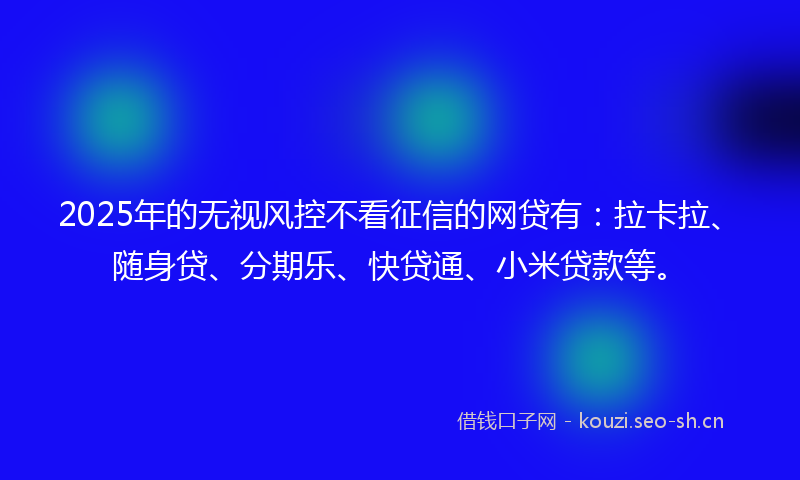 2025年的无视风控不看征信的网贷有：拉卡拉、随身贷、分期乐、快贷通、小米贷款等。
