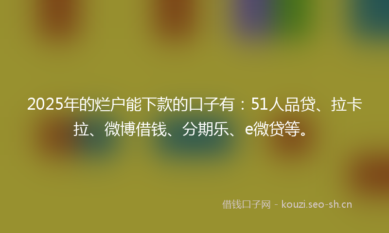 2025年的烂户能下款的口子有：51人品贷、拉卡拉、微博借钱、分期乐、e微贷等。
