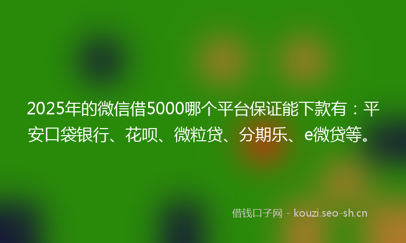2025年的微信借5000哪个平台保证能下款有:平安口袋银行、花呗、微粒贷、分期乐、e微贷等。