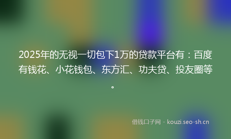 2025年的无视一切包下1万的贷款平台有：百度有钱花、小花钱包、东方汇、功夫贷、投友圈等。