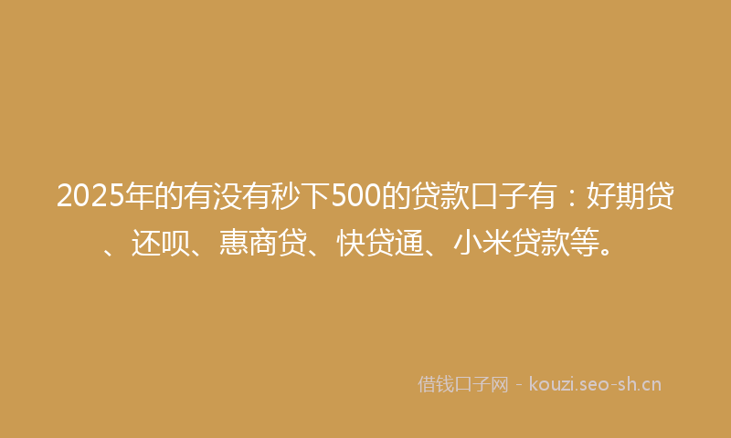 2025年的有没有秒下500的贷款口子有：好期贷、还呗、惠商贷、快贷通、小米贷款等。
