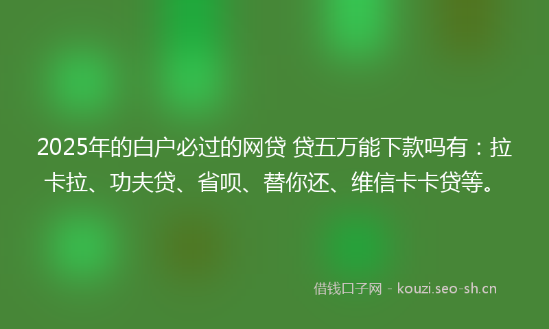 2025年的白户必过的网贷 贷五万能下款吗有：拉卡拉、功夫贷、省呗、替你还、维信卡卡贷等。