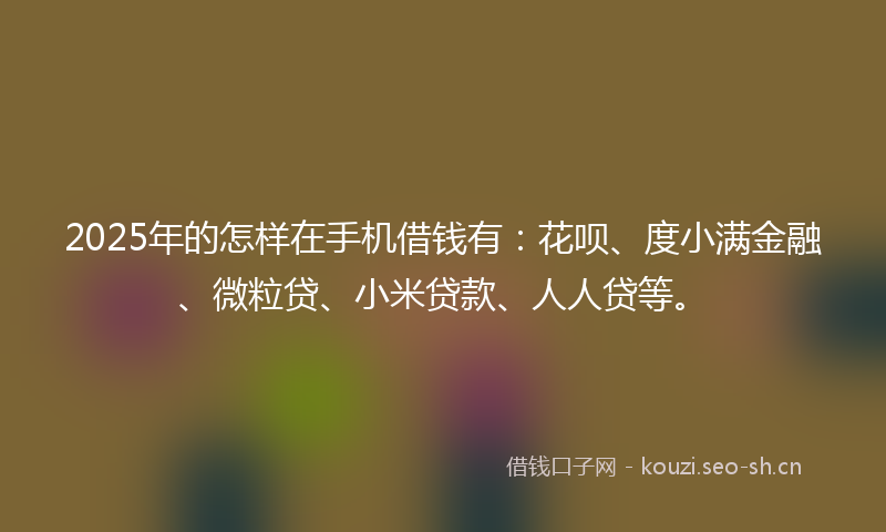 2025年的怎样在手机借钱有：花呗、度小满金融、微粒贷、小米贷款、人人贷等。
