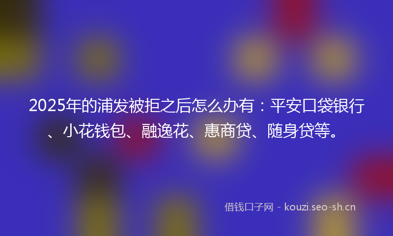 2025年的浦发被拒之后怎么办有：平安口袋银行、小花钱包、融逸花、惠商贷、随身贷等。