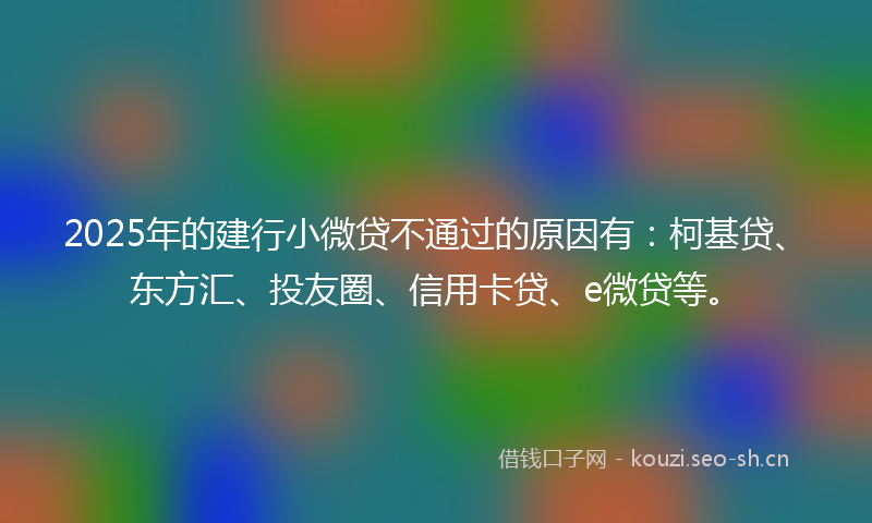 2025年的建行小微贷不通过的原因有：柯基贷、东方汇、投友圈、信用卡贷、e微贷等。