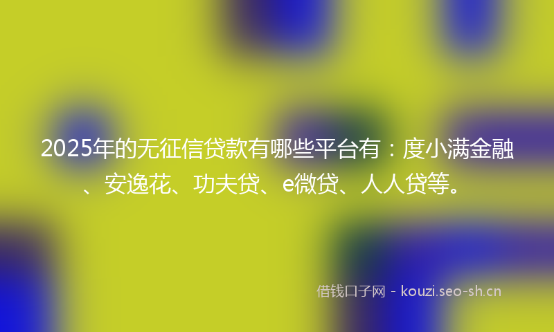 2025年的无征信贷款有哪些平台有：度小满金融、安逸花、功夫贷、e微贷、人人贷等。