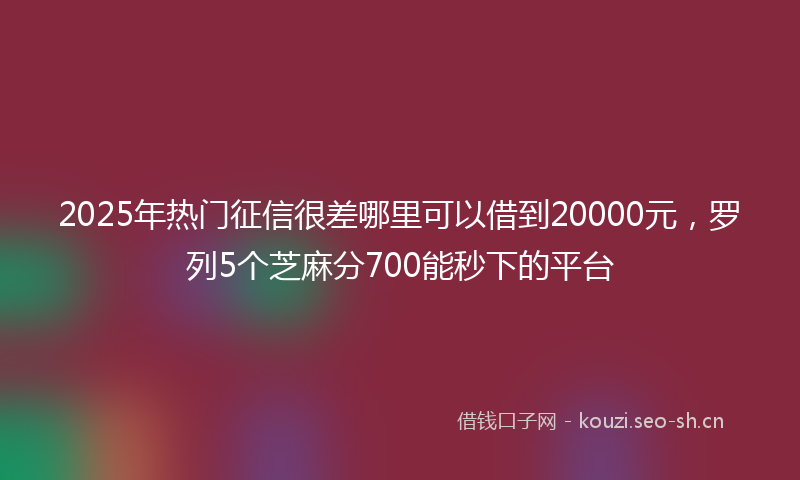 2025年热门征信很差哪里可以借到20000元，罗列5个芝麻分700能秒下的平台