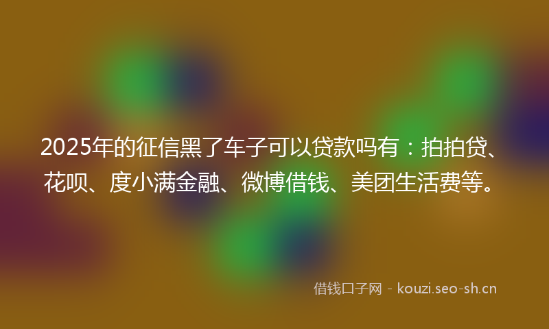 2025年的征信黑了车子可以贷款吗有：拍拍贷、花呗、度小满金融、微博借钱、美团生活费等。